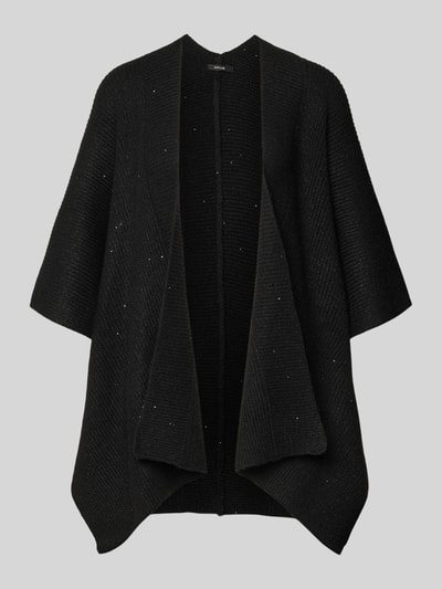 Produktfoto, schwarzer Damen Poncho mit 1/2-Ärmel Modell 'Ablanki' von Opus, lockerer Schnitt, gerippte Abschlüsse, strukturierte Textur.