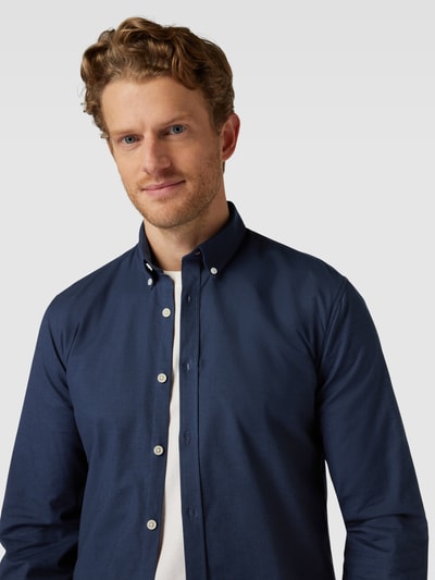 Lindbergh Slim fit vrijetijdsoverhemd met button-downkraag, model 'Oxford' Marineblauw - 3