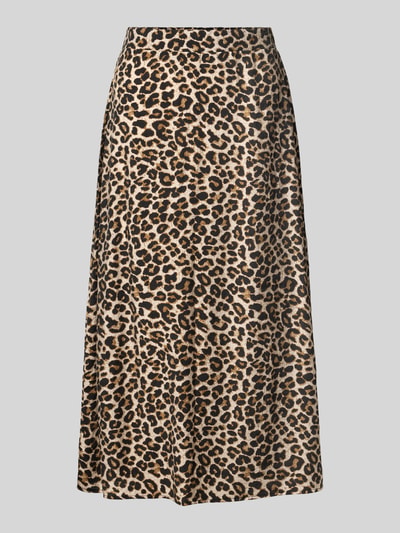 Produktfoto, midirok met dierenprint van Viscosemix, A-lijn, model 'HINVA' van b.young, all-over look, Bandwijdte maat 36: 37 cm, totale lengte 82 cm