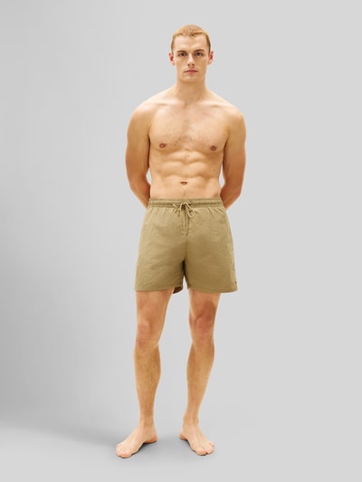 Tommy Hilfiger Regular Fit Badehose mit Logo Stitching Khaki 1