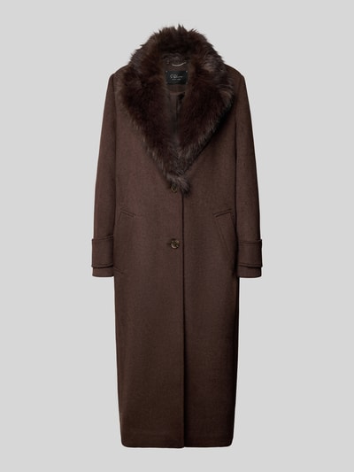 s.Oliver BLACK LABEL Lange jas met kraag van imitatiebont Donkerbruin - 1