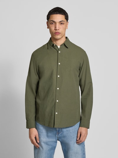 JACK & JONES Koszula casual z kołnierzykiem kent, krój regular fit, model 'BREEZE' Oliwkowy 4