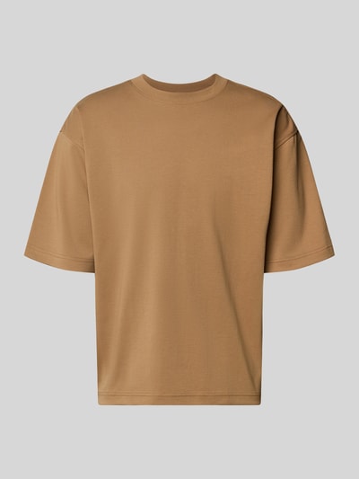 Produktfoto, Relaxed Fit T-Shirt mit Rundhalsausschnitt von JAKE*S STUDIO MEN aus Reine Baumwolle, Herren T-Shirt, Kurzärmelig, braun, Rückenlänge 67 cm bei Größe M, glatte Struktur, lockere Passform