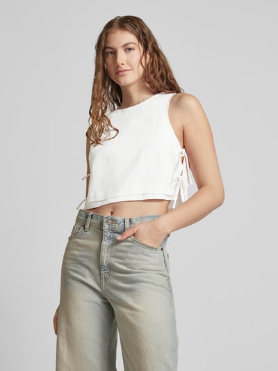 Object Cropped Leinenbluse mit seitlichen Schnürungen Modell 'CHANG' Offwhite 4