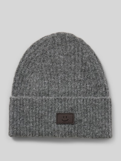 Jake*s Casual Czapka beanie z dodatkiem wełny i naszywką z motywem Ciemnoszary melanż 1