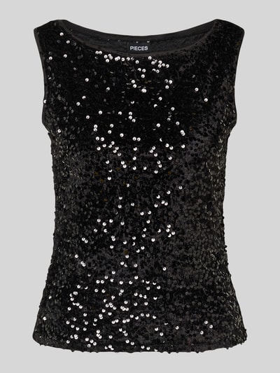 Pieces Top cekinowy o kroju regular fit z aksamitu model ‘KAM’ Czarny 2