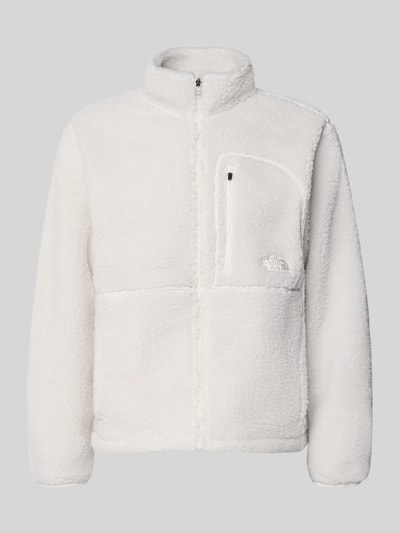 Produktfoto, Fleecejacke mit Stehkragen und Brusttasche Modell 'EXTREME PILE' von The North Face aus weißem Teddyfell, Regular Fit, Reißverschluss, Label-Stitching, Herrenjacke, klare Struktur und weiche Textur