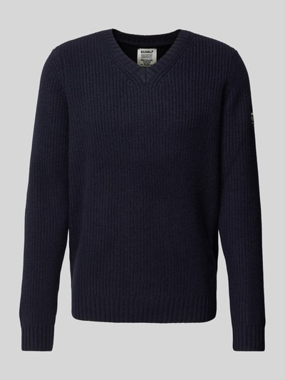 ECOALF Gebreide pullover met V-hals, model 'BOJALF' Marineblauw - 2