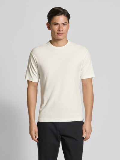 Drykorn T-Shirt mit geripptem Rundhalsausschnitt Modell 'GILBERD' Offwhite 4