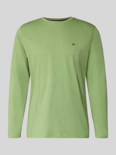 Produktfoto, Longsleeve mit Rundhalsausschnitt und Logo von Fynch-Hatton aus reiner Baumwolle im Regular-Fit, unifarbenes Design, Rückenlänge 70 cm bei Größe M.