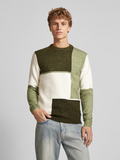 Blend Sweter z dzianiny z prążkowanymi wykończeniami Oliwkowy 4