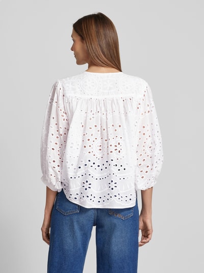 Lanius Relaxed Fit Bluse mit 3/4-Arm und Lochstickmuster Offwhite 5