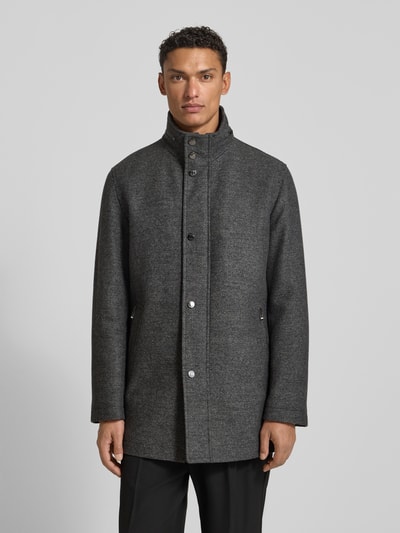 BOSS Regular fit wollen lange jas met opbergbare capuchon, model 'CAMRON' Lichtgrijs - 4