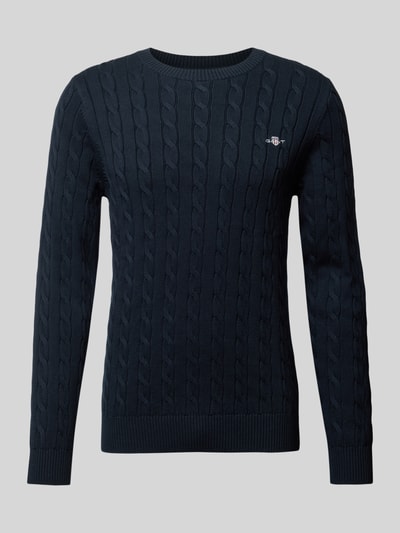 Gant Gebreide pullover met labelstitching Marineblauw - 1