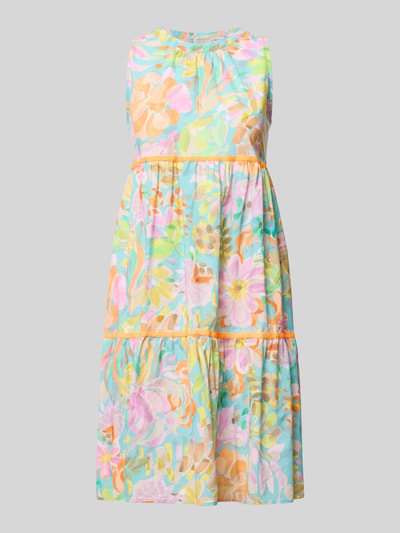 Produktfoto, Minikleid mit rückseitigem Schlüsselloch-Ausschnitt von Emily Van den Bergh aus Reine Baumwolle, Straight Fit, buntes florales Muster, Rundhalsausschnitt, weiche Stofftextur, Rückenlänge bei Größe 36: 94 cm, Brustweite bei Größe 36: 49 cm.