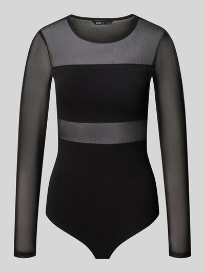 Produktfoto, zwart semitransparant slim fit body met lange mouwen, opvallende strepen, Slim Fit Body in semitransparente look model 'ESTHER' van ONLY, Dames body
