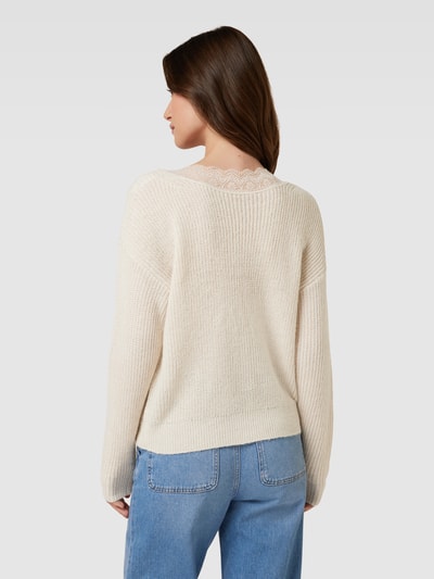 Vila Gebreide pullover met kant, model 'GLACY' Ecru - 5