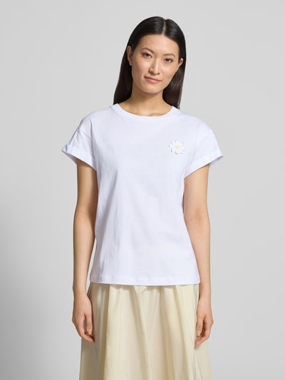 Rich & Royal t-shirt z kwiatową aplikacją i zafiksowaną zakładką na rękawach Biały 4