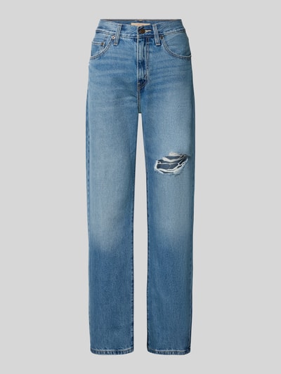 Produktfoto, mittelblaue Relaxed Fit Jeans aus reiner Baumwolle Modell 'EASY DAD' von Levi's® 300, gerades Bein, leichte Waschung, strukturierte Denim-Oberfläche und Destroyed-Details