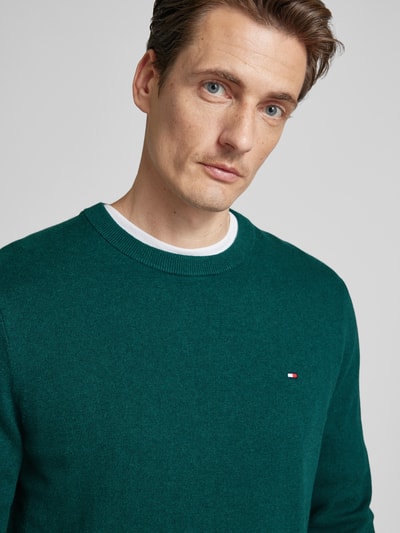 CK Calvin Klein Gebreide pullover met logostitching, model 'PIMA' Flessengroen - 3