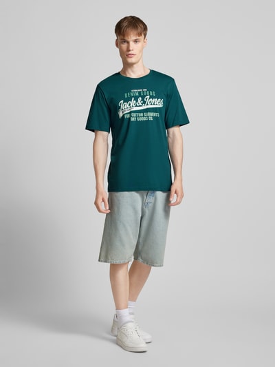 Jack & Jones T-shirt met labelprint, model 'ELOGO' Petrol - 1