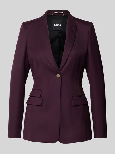 Produktfoto, Taillierter Blazer aus Woll-Mix Modell 'JUICYLARA2' von BOSS, Optik: Unifarben, Passform: tailliert, Reverskragen, Label-Applikation, 1-Knopf-Verschluss, Langarm mit Kissing-Buttons, glatte Struktur, eleganter Look.