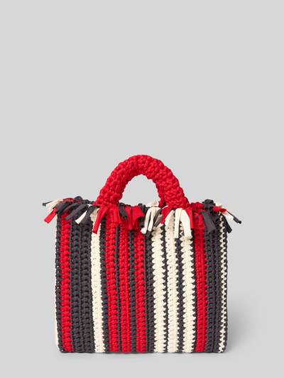 Produktfoto, Handtasche mit Tragehenkel Modell 'Soothe' von Barts aus Reine Baumwolle, gestreift in Rot, Schwarz und Weiß, Magnetverschluss, Hauptfach, Tragehenkel, Schulterriemen, Breite 30 cm, Länge 27 cm, Tiefe 3 cm, Länge Schulterriemen 26 cm