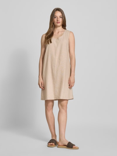 FREE/QUENT Knielange linnen jurk met ronde hals, model 'LAVA' Zand gemêleerd - 1