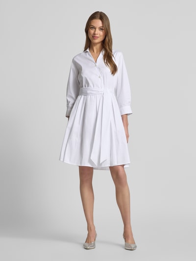 0039 Italy Knielanges Hemdblusenkleid mit Bindegürtel Modell 'JULE' Weiss 1