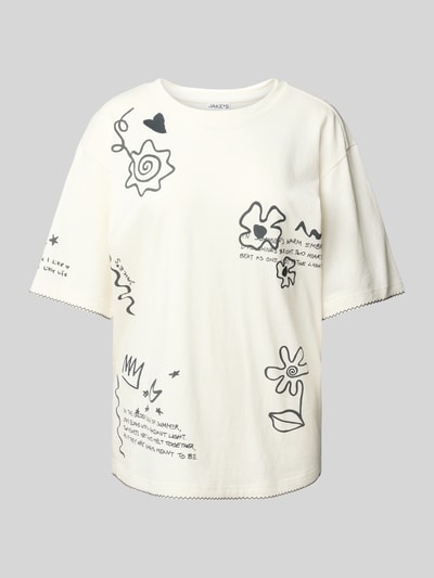 Jake*s Casual T-shirt z prążkowanym okrągłym dekoltem Złamany biały 2