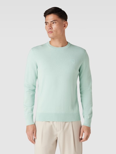 BOSS Orange Gebreide pullover met labelpatch, model 'Kanovano' Turquoise - 4