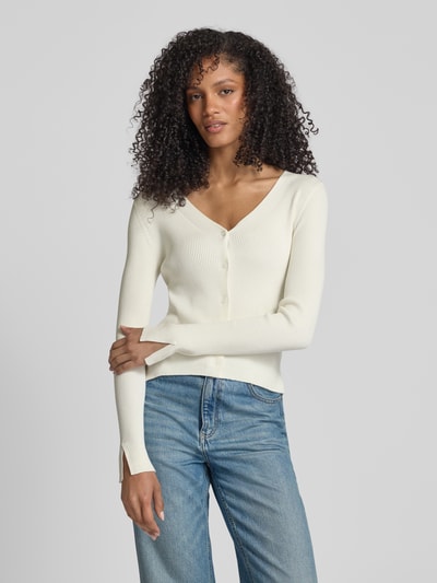 Tom Tailor Denim Kardigan o kroju slim fit z prążkowaną fakturą Złamany biały 4