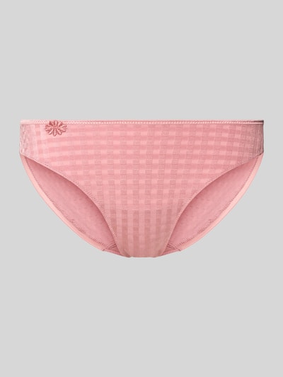 Produktfoto, Slim Fit Briefs mit floralem Besatz Modell 'Avero' von Marie Jo, elastischer Material-Mix in Rosa mit Karomuster und Blumendetail, Damenwäsche