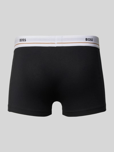 Produktfoto, czarne obcisłe bokserki Slim Fit Trunks aus Baumwoll-Mix im 5er-Pack Modell 5P ESSENTIAL von BOSS, efekt: jednolity kolor, nadruk z logo na elastycznym pasie, mieszanka bawełny