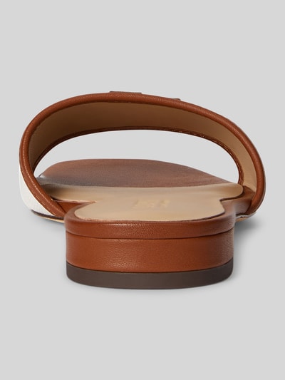 Produktfoto, Slipper aus echtem Leder von Lauren Ralph Lauren, Two Tone Optik, glattes Glattleder, quadratische Schuhspitze, Blockabsatz, Logo-Applikation, offene Schlupfform, glatte Sohle.