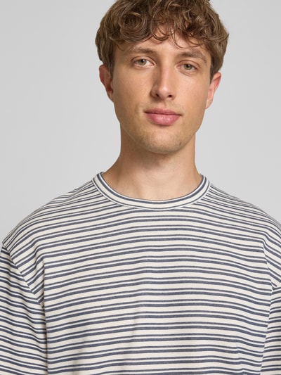 Redefined Rebel T-shirt met geribde ronde hals, model 'APOLLO' Marineblauw - 3