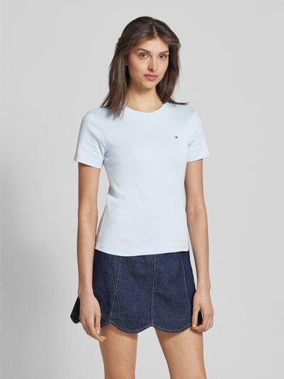 Tommy Hilfiger Slim fit T-shirt met labeldetail Lichtblauw - 4