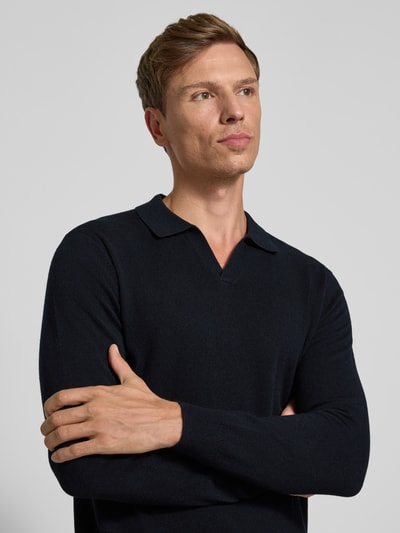 Profuomo Slim fit poloshirt met V-hals Marineblauw - 3