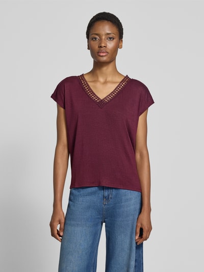 zero Regular Fit T-Shirt aus Viskose-Mix mit Loch-Stitching Bordeaux 4