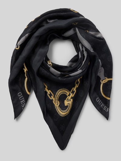 Produktfoto, Tuch aus Modal im Allover-Look Modell 'EMELIE' von Guess, czarne z motywem złotych łańcuchów, prostokątny kształt, Szerokość w rozmiarze 1: 62 cm, długość w rozmiarze 1: 119 cm