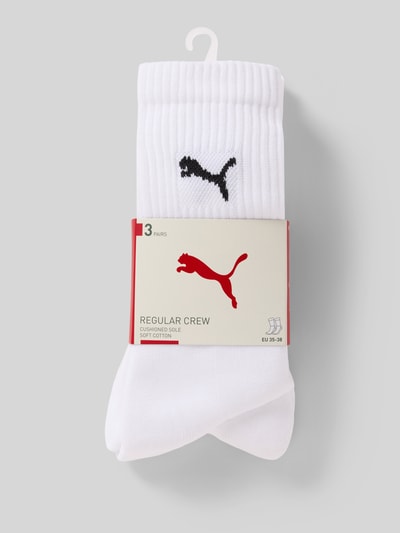 Produktfoto, białe Tennissocken mit Logo im 3er-Pack von PUMA, bawełniany miks, elastyczny materiał, dopasowany krój, widoczne logo