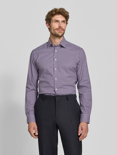 Christian Berg Men Regular fit zakelijk overhemd van elastische katoenmix Aubergine - 4