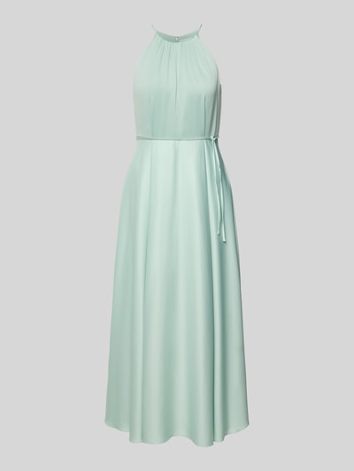 Produktfoto, Cocktailkleid aus Satin mit Bindegürtel von Jake*s Cocktail in Mintgrün, A-Linie, Neckholder, glatte Textur, Vorderansicht