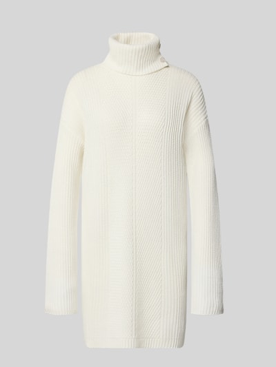 Produktfoto, Strickkleid mit Rollkragen von Liu Jo White in Weiß, strukturierte Oberfläche, gerader Schnitt, Minikleid, Material-Mix mit Woll-Anteil, sichtbare Knöpfe, Produktmaße: Rückenlänge 88 cm, Brustweite 52 cm, Ärmellänge 54 cm.