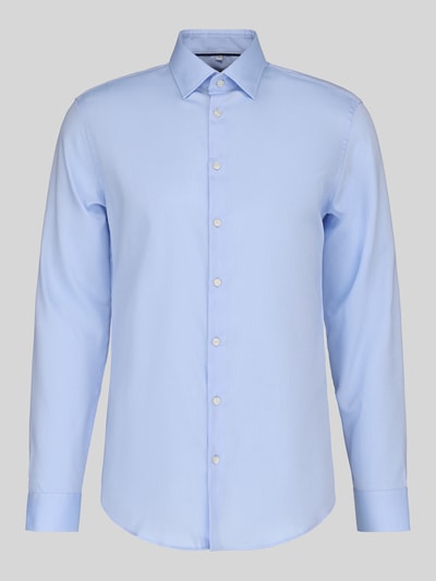 Produktfoto, Slim Fit Business-Hemd mit Strukturmuster und Kentkragen von Jake*s, hellblau, reine Baumwolle, feine Textur, glatte Knopfleiste