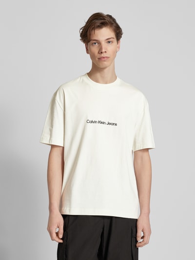 Calvin Klein Jeans T-shirt met labelprint, model 'SQUARE FREQUENCY' Offwhite - 4