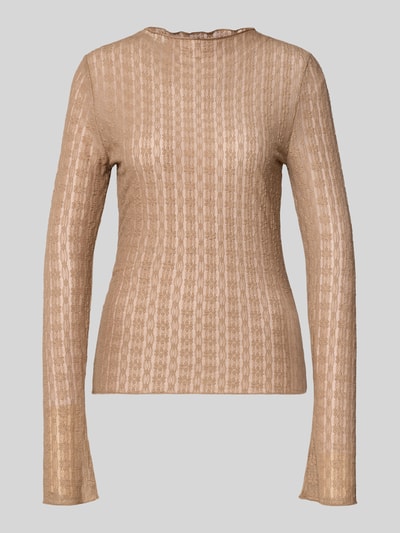 Produktfoto, Longsleeve mit Wellensaum Modell 'Zahara' von OH APRIL, beżowy materiał z domieszką stretchu, półprzezroczysty, krój slim fit