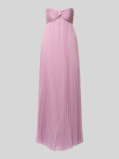 Produktfoto, Abendkleid mit Plisseefalten und Bandeau-Ausschnitt von Jake*s Cocktail, rosa Chiffon, A-Linie, Maxikleid, strukturierte Plisseefalten, ruhige Oberfläche.