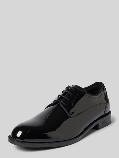 Productfoto, zwarte glanzende veterschoenen uit lakleer, afgeronde neus, glad oppervlak, Schnürschuhe aus Lackleder Modell 'Tayil' van BOSS, Heren