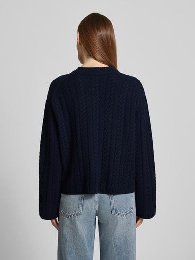 Jake*s Casual Sweter z dzianiny z wełny ze ściegiem warkoczowym Ciemnoniebieski 5